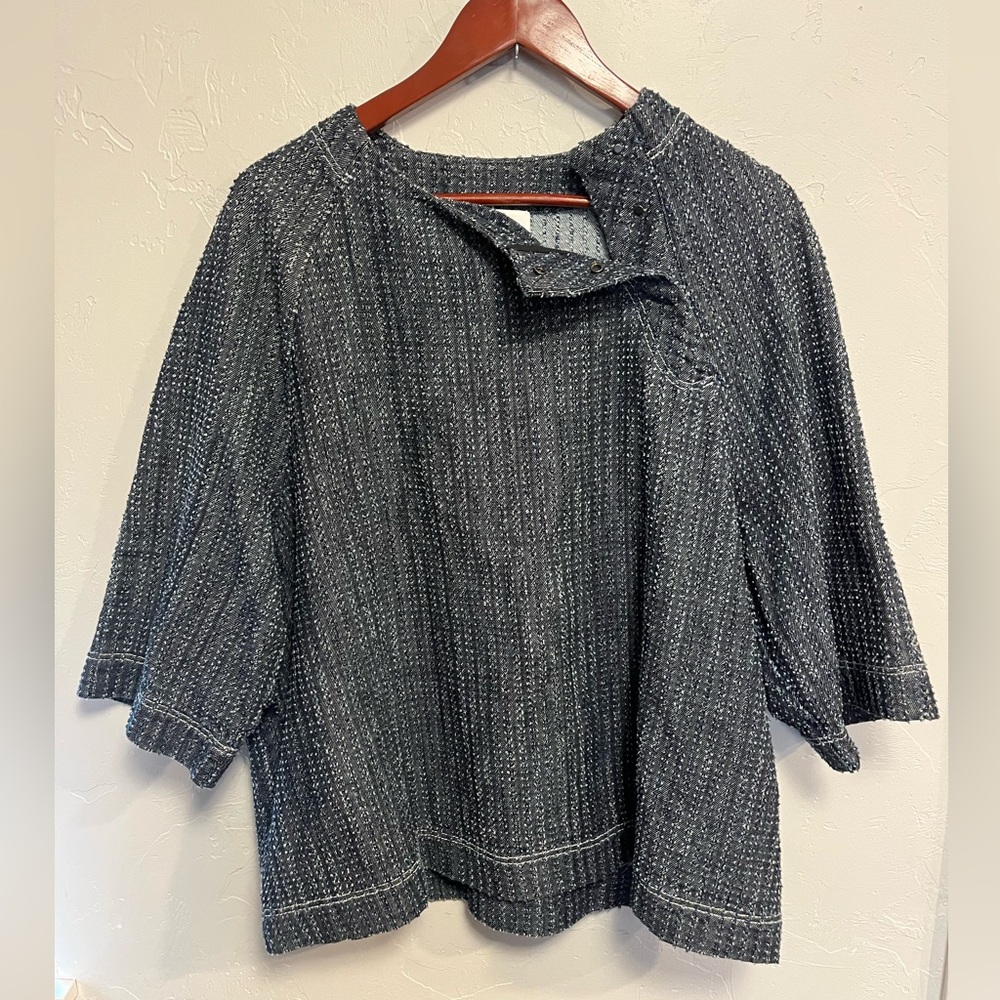 NWT DKNY Pure Cotton 3/4 Sleeve Chambray Blouse Blue Gray Medium